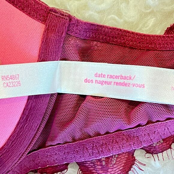 Victoria's Secret PINK Raspberry Lace Date Racerback Bra Front Clasp 32B - Picture 7 of 8
